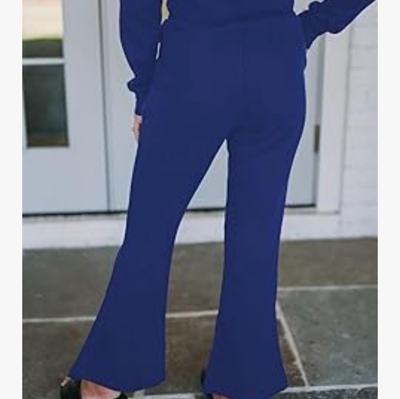 Fixmatti Women 2 Piece Outfits 1/4 Zipper Hoodie Crop Top Matching Flared Pants - Picture 7 of 8